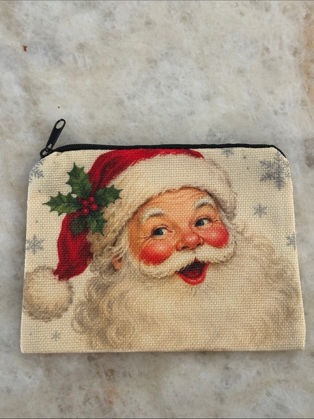 Holiday Santa Canvas Zip Pouch - Red and Cream